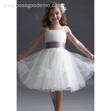 Ball Gown Wide Straps Knee-length Taffeta Yarn Tiered Flower Girl